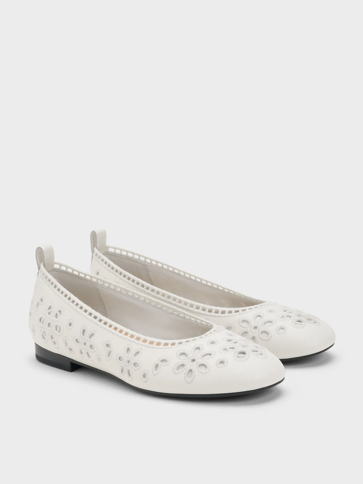 CHARLES & KEITH Discount | Leather Embroidered Ballet Flats - White