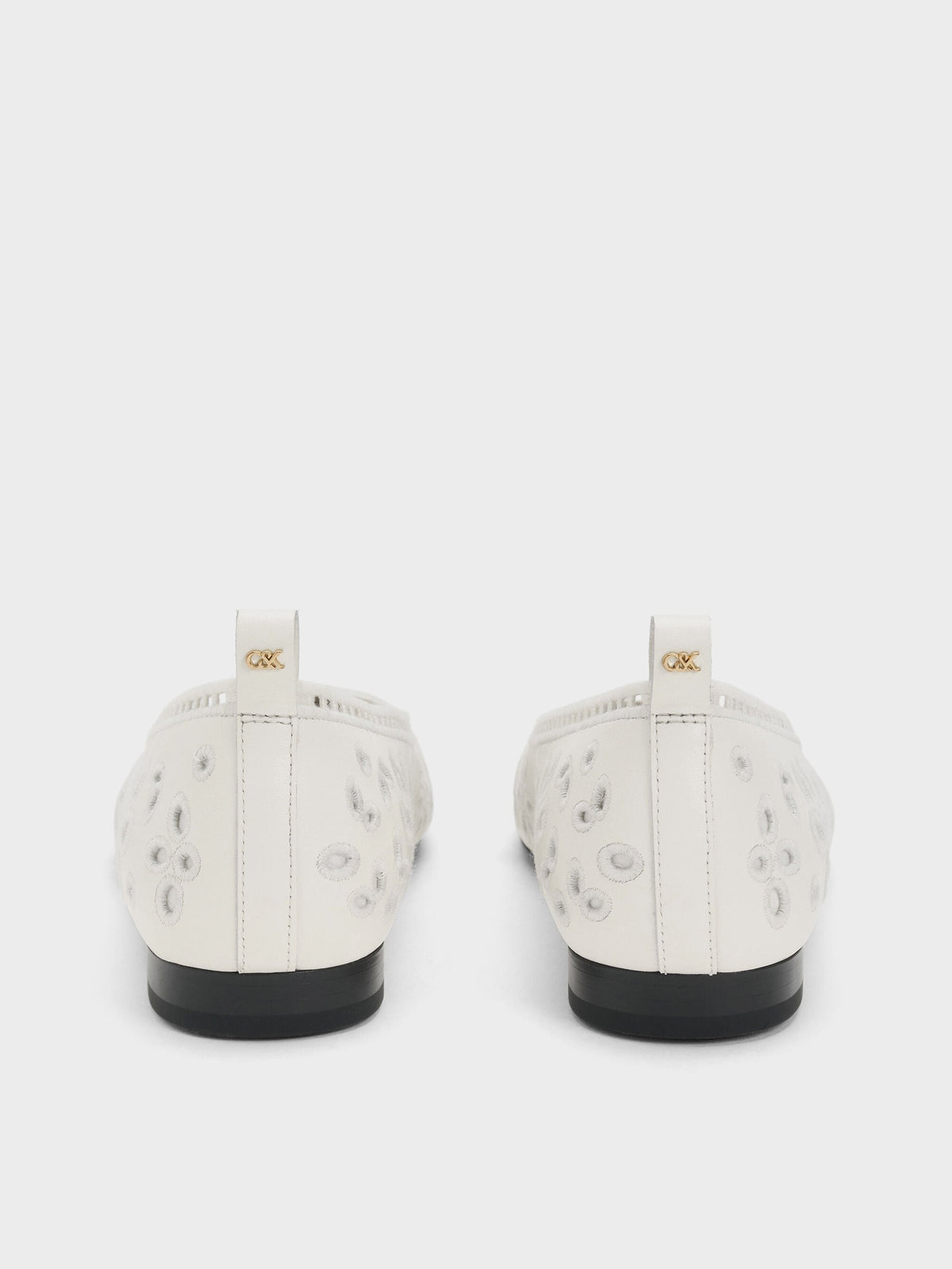 CHARLES & KEITH Discount | Leather Embroidered Ballet Flats - White