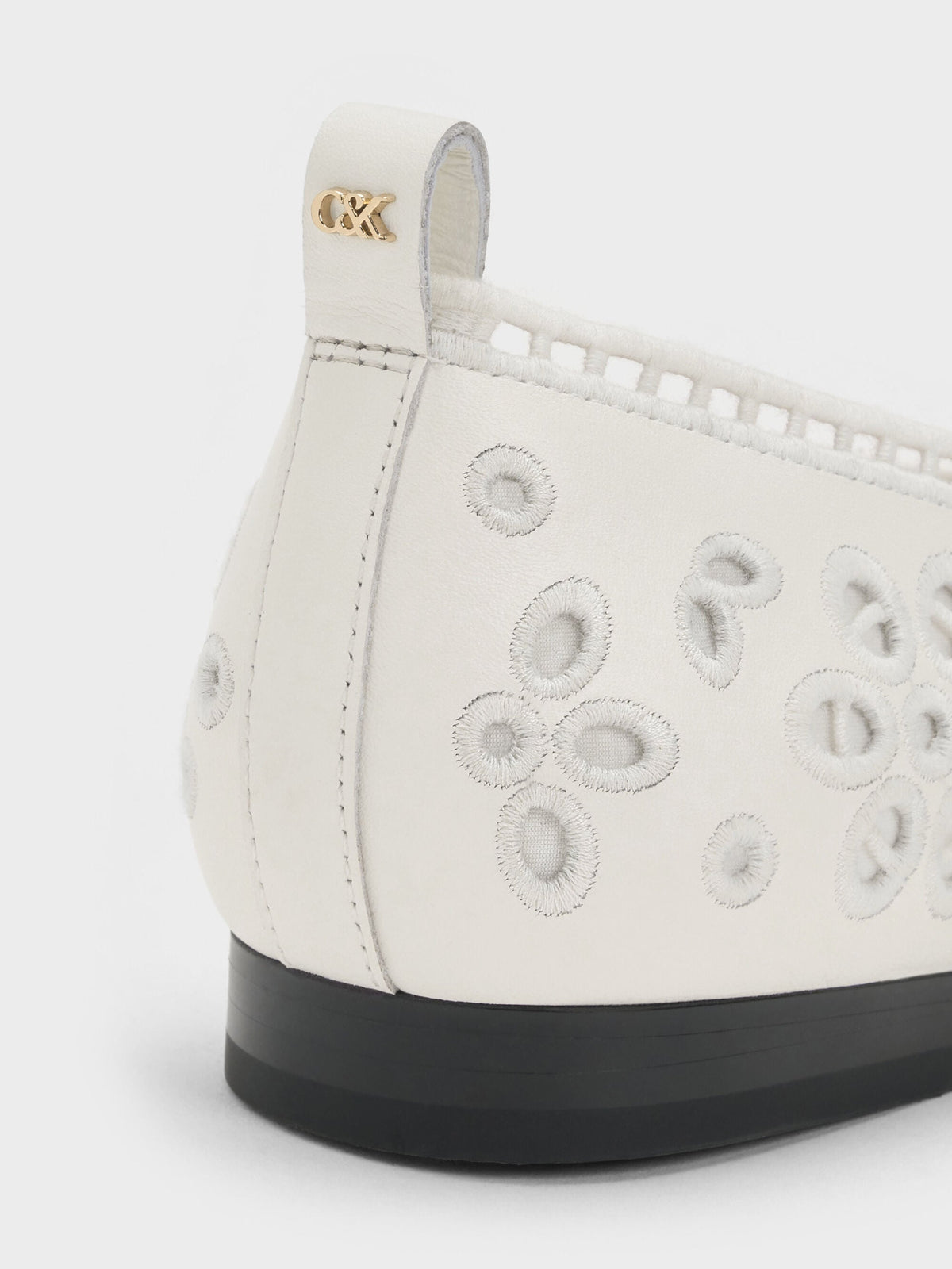 CHARLES & KEITH Discount | Leather Embroidered Ballet Flats - White