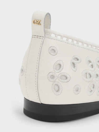 CHARLES & KEITH Discount | Leather Embroidered Ballet Flats - White