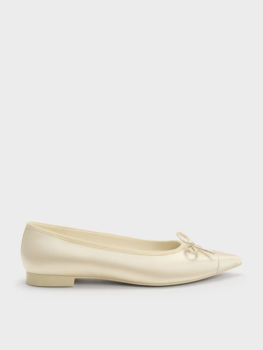 CHARLES & KEITH Value | Briella Satin Cap-Toe Flats - Cream