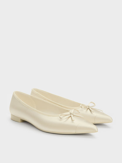 CHARLES & KEITH Value | Briella Satin Cap-Toe Flats - Cream