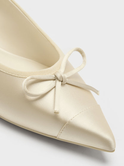 CHARLES & KEITH Value | Briella Satin Cap-Toe Flats - Cream