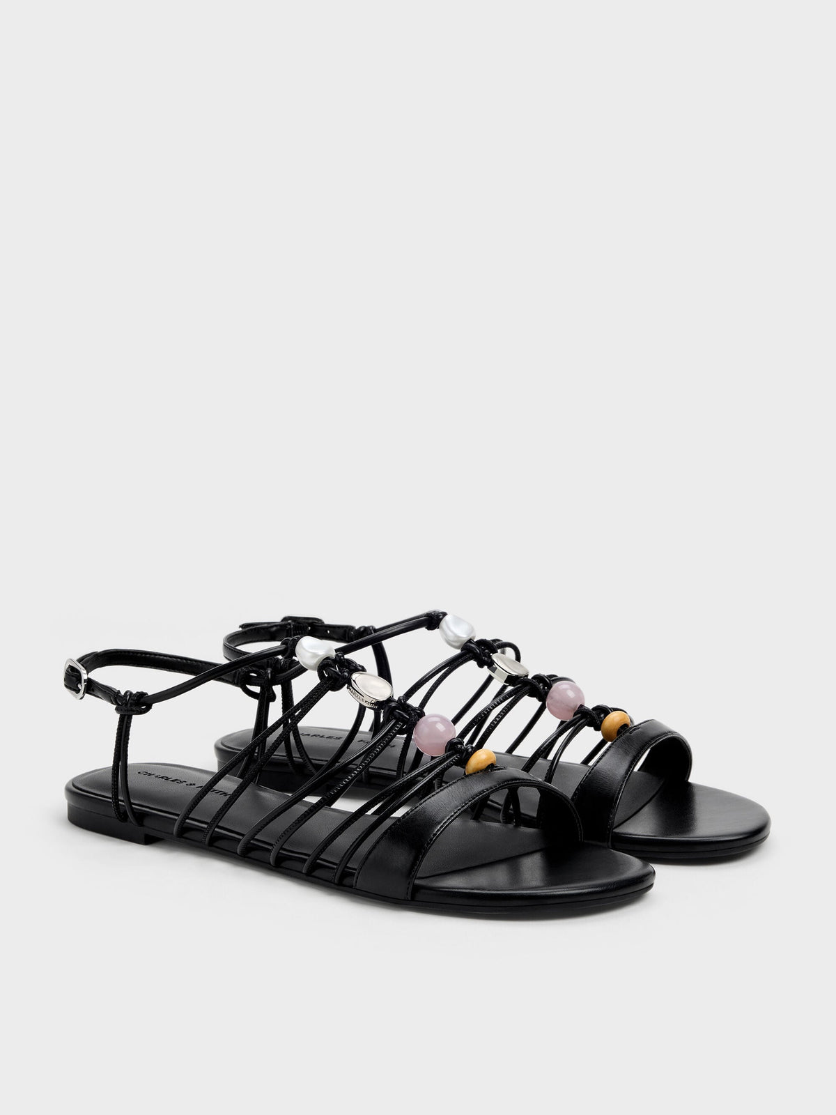 CHARLES & KEITH Trusted | Georgie Bead Strappy Sandals - Black