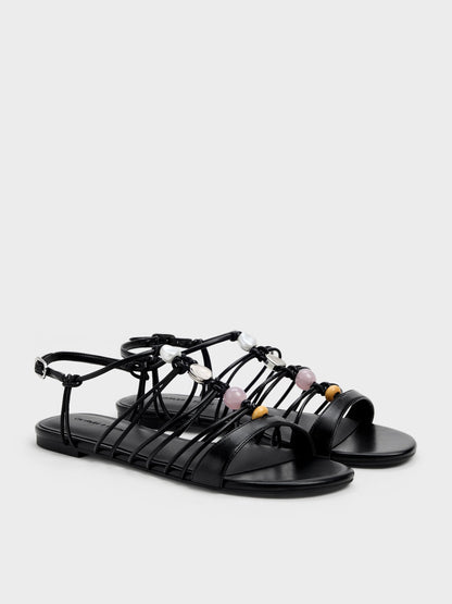 CHARLES & KEITH Trusted | Georgie Bead Strappy Sandals - Black