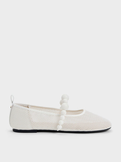 CHARLES & KEITH Great Value | Leather Mesh Beaded Mary Jane Flats - Chalk