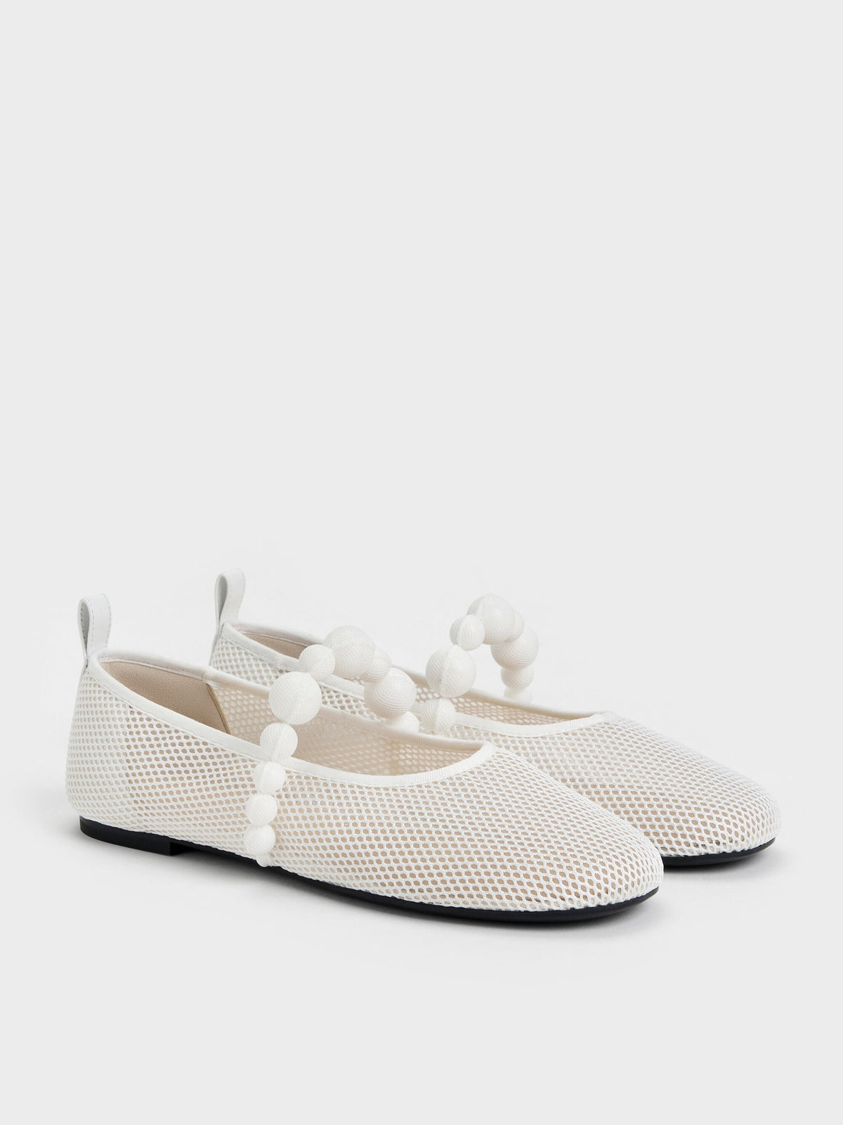CHARLES & KEITH Great Value | Leather Mesh Beaded Mary Jane Flats - Chalk