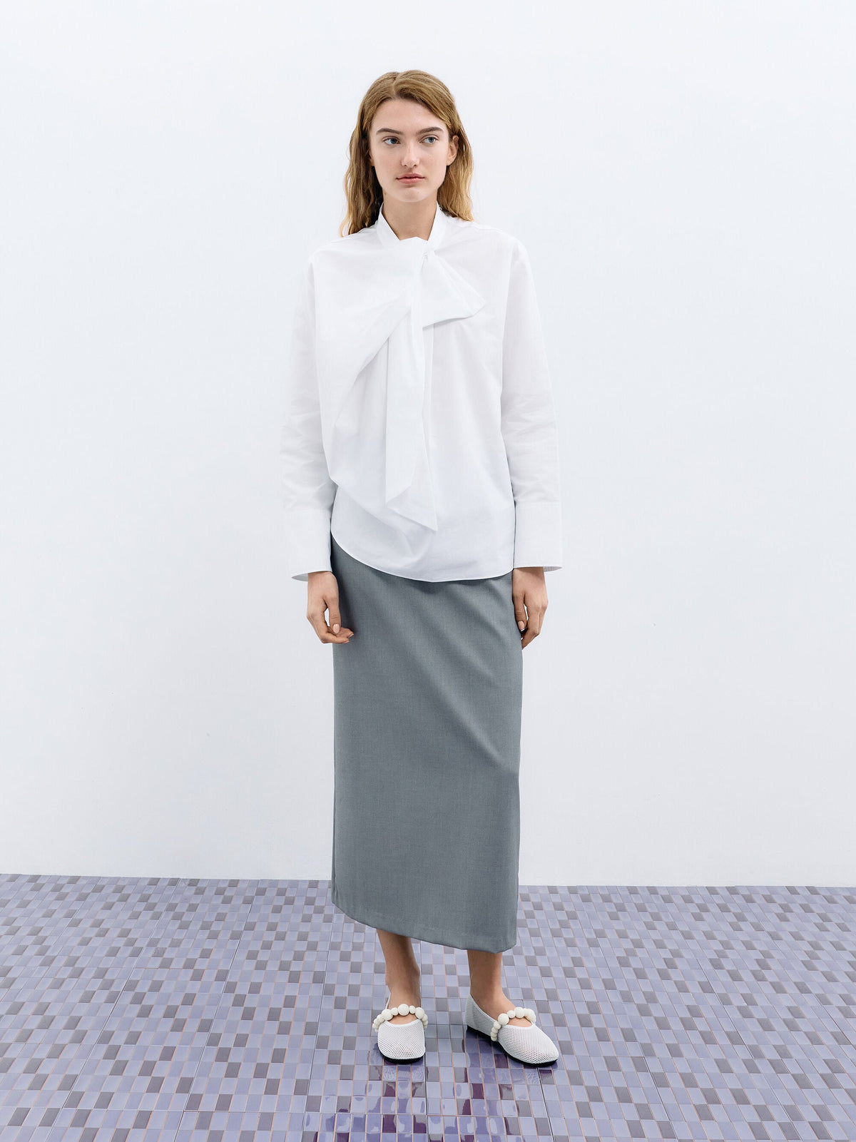 CHARLES & KEITH Great Value | Leather Mesh Beaded Mary Jane Flats - Chalk