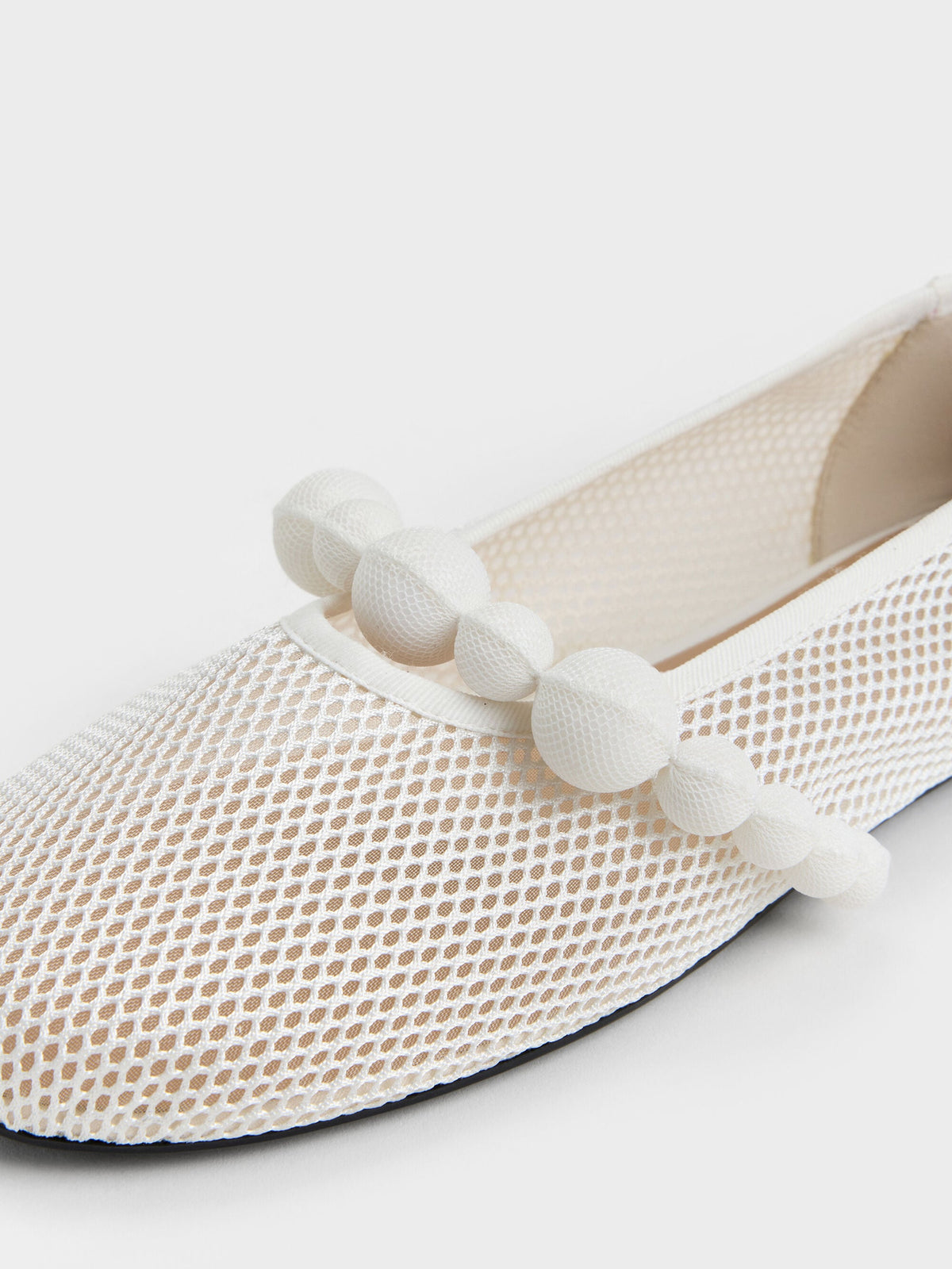 CHARLES & KEITH Great Value | Leather Mesh Beaded Mary Jane Flats - Chalk