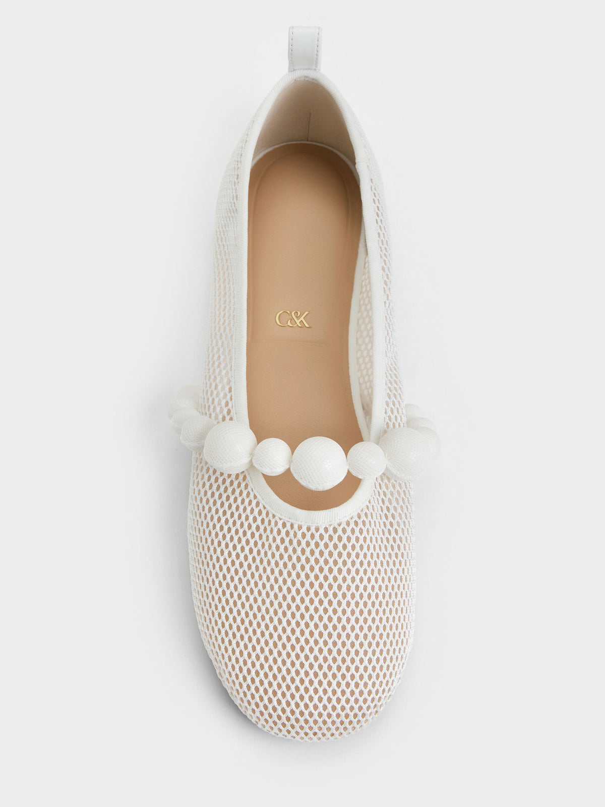 CHARLES & KEITH Great Value | Leather Mesh Beaded Mary Jane Flats - Chalk