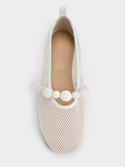 CHARLES & KEITH Great Value | Leather Mesh Beaded Mary Jane Flats - Chalk