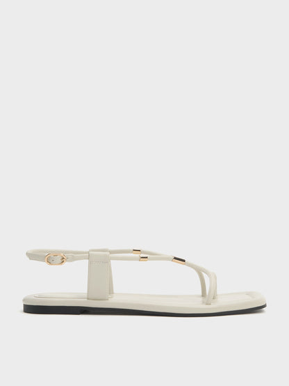 CHARLES & KEITH Exclusive | Metallic-Accent Toe-Ring Sandals - Chalk