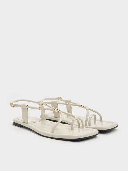 CHARLES & KEITH Exclusive | Metallic-Accent Toe-Ring Sandals - Chalk