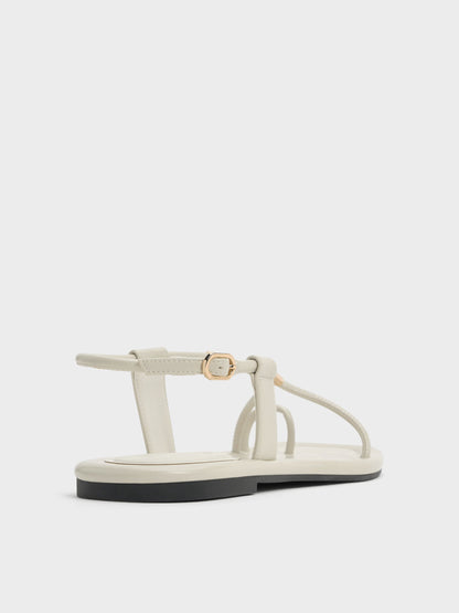 CHARLES & KEITH Exclusive | Metallic-Accent Toe-Ring Sandals - Chalk