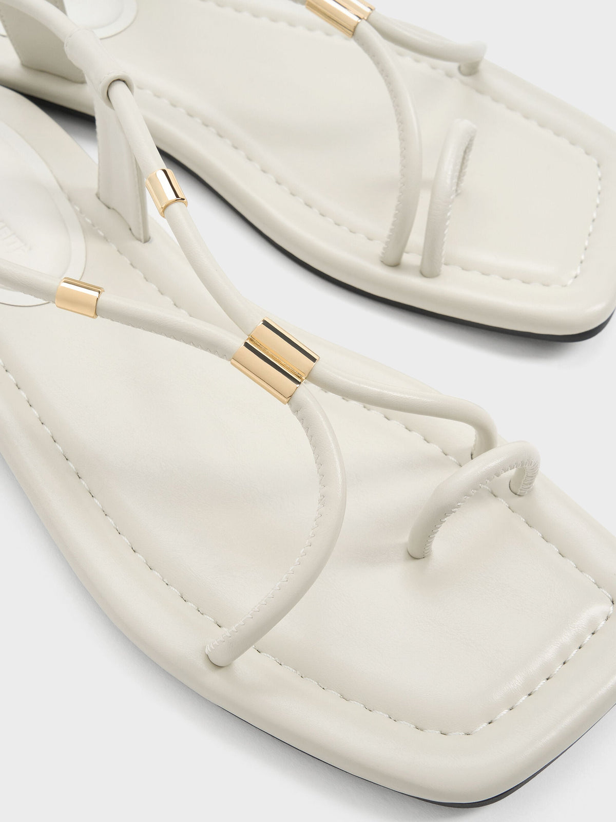CHARLES & KEITH Exclusive | Metallic-Accent Toe-Ring Sandals - Chalk
