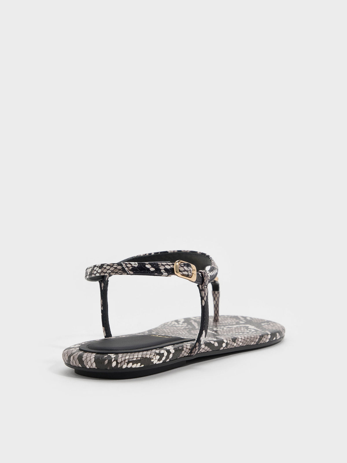 CHARLES & KEITH Customer Favorite | Leather Snake-Print T-Bar Thong Sandals - Animal Print Grey