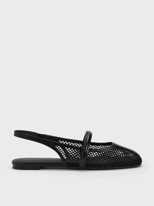 CHARLES & KEITH Trusted | Ellory Mesh Slingback Mary Jane Flats - Black Textured