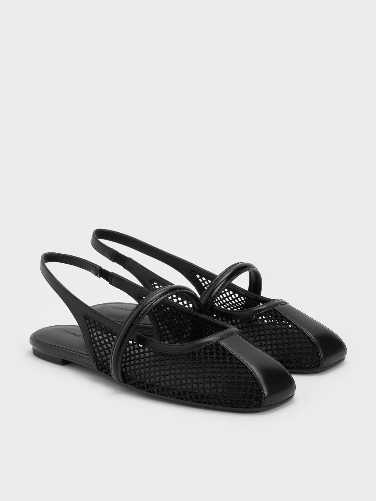CHARLES & KEITH Trusted | Ellory Mesh Slingback Mary Jane Flats - Black Textured