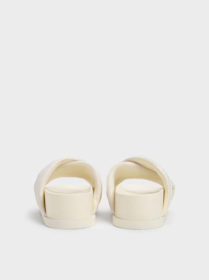 CHARLES & KEITH Trusted | Satin Embroidered-Flower Crossover Sandals - Chalk