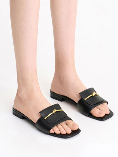CHARLES & KEITH Discount | Knotted Accent Slide Sandals - Black