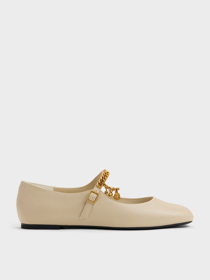 CHARLES & KEITH Signature | Double-Chain Charm Mary Jane Flats - Chalk