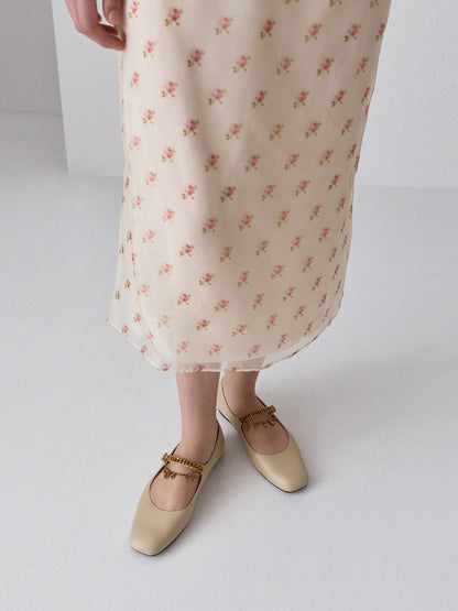 CHARLES & KEITH Signature | Double-Chain Charm Mary Jane Flats - Chalk