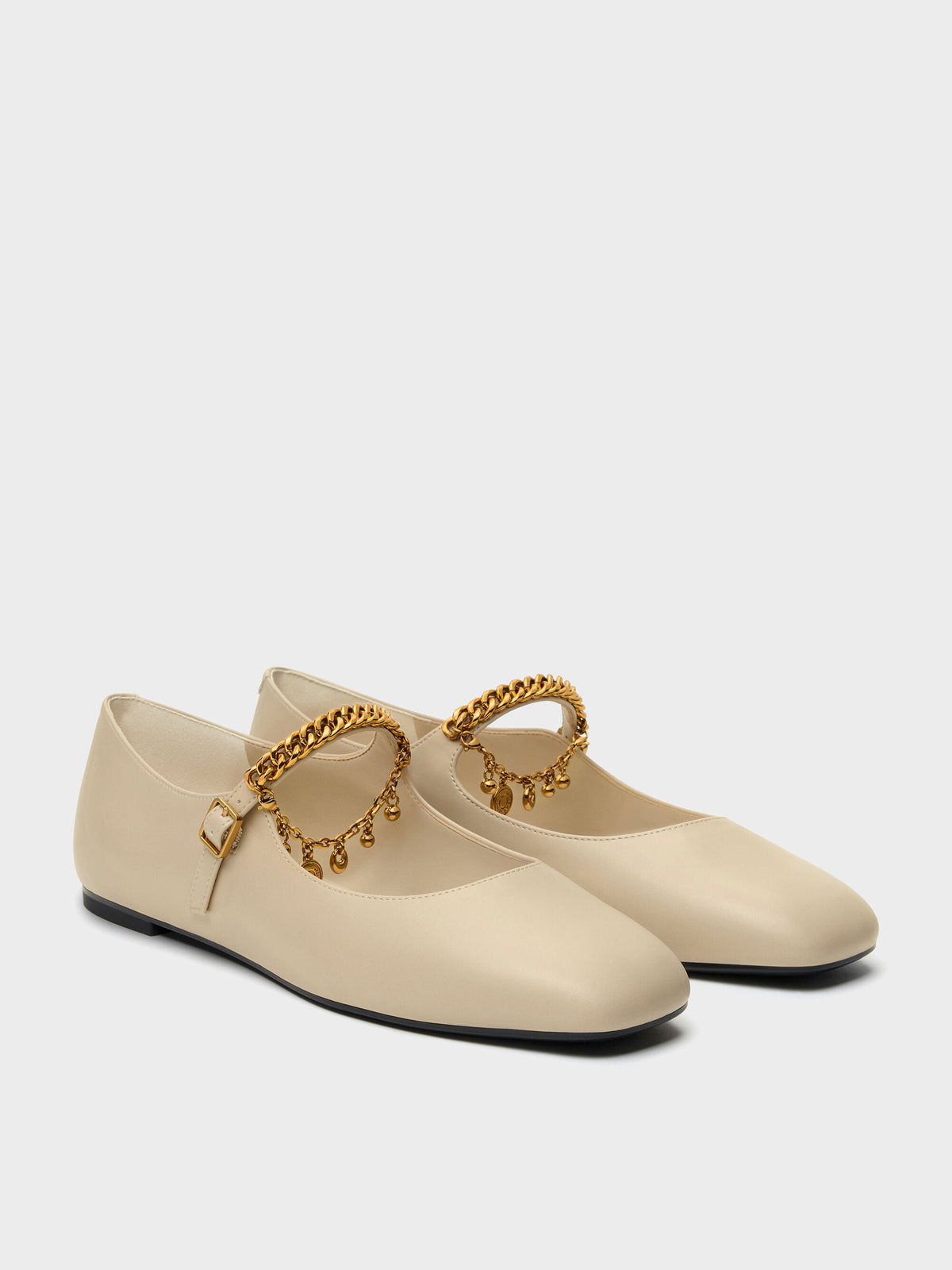 CHARLES & KEITH Signature | Double-Chain Charm Mary Jane Flats - Chalk