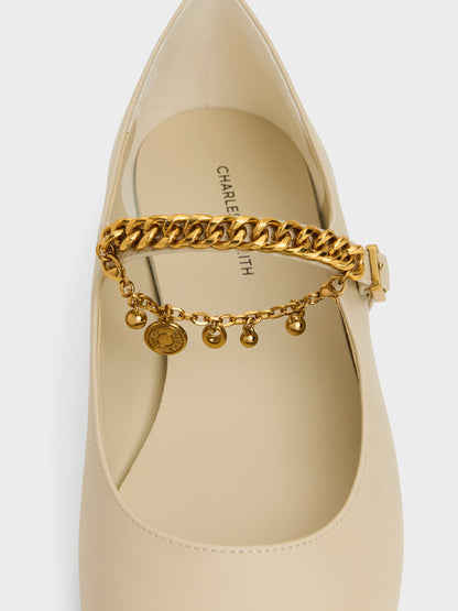 CHARLES & KEITH Signature | Double-Chain Charm Mary Jane Flats - Chalk