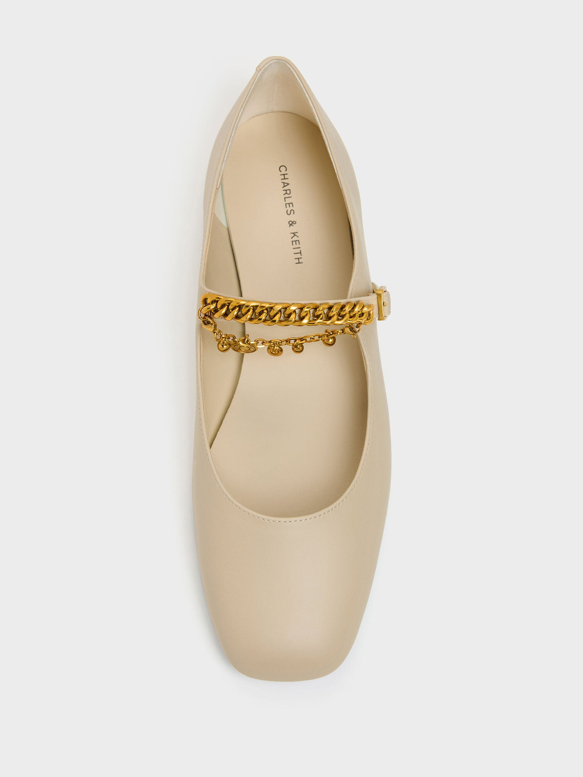 CHARLES & KEITH Signature | Double-Chain Charm Mary Jane Flats - Chalk