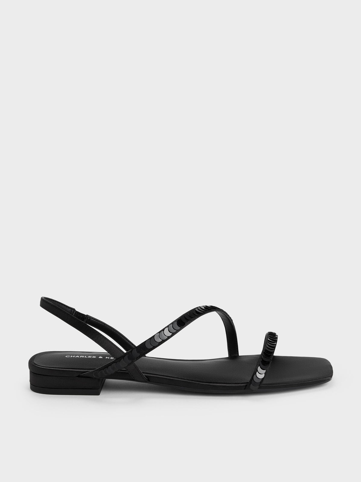 CHARLES & KEITH Featured | Briella Sequinned Strappy Sandals - Black Textured