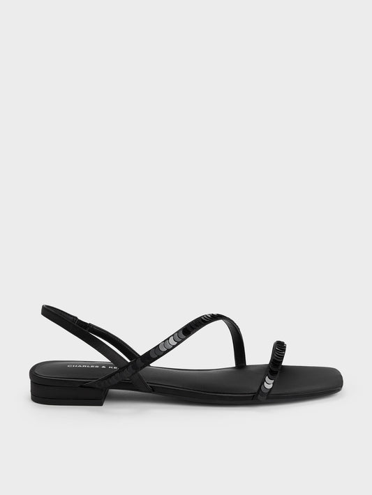 CHARLES & KEITH Featured | Briella Sequinned Strappy Sandals - Black Textured