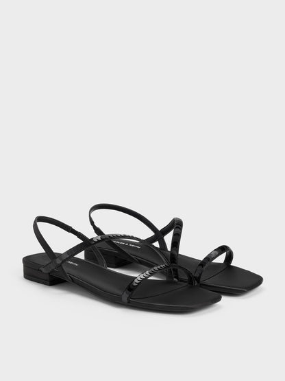 CHARLES & KEITH Featured | Briella Sequinned Strappy Sandals - Black Textured