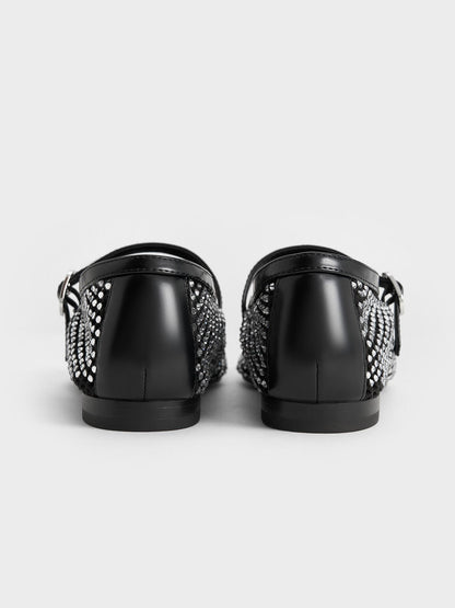 CHARLES & KEITH Classic | Maggie Mesh Crystal Mary Janes - Black