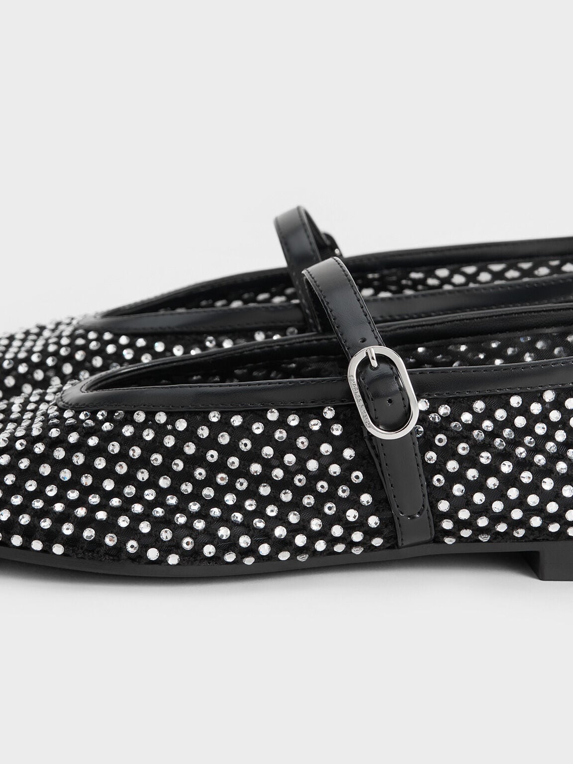 CHARLES & KEITH Classic | Maggie Mesh Crystal Mary Janes - Black