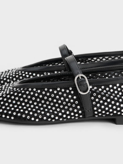 CHARLES & KEITH Classic | Maggie Mesh Crystal Mary Janes - Black