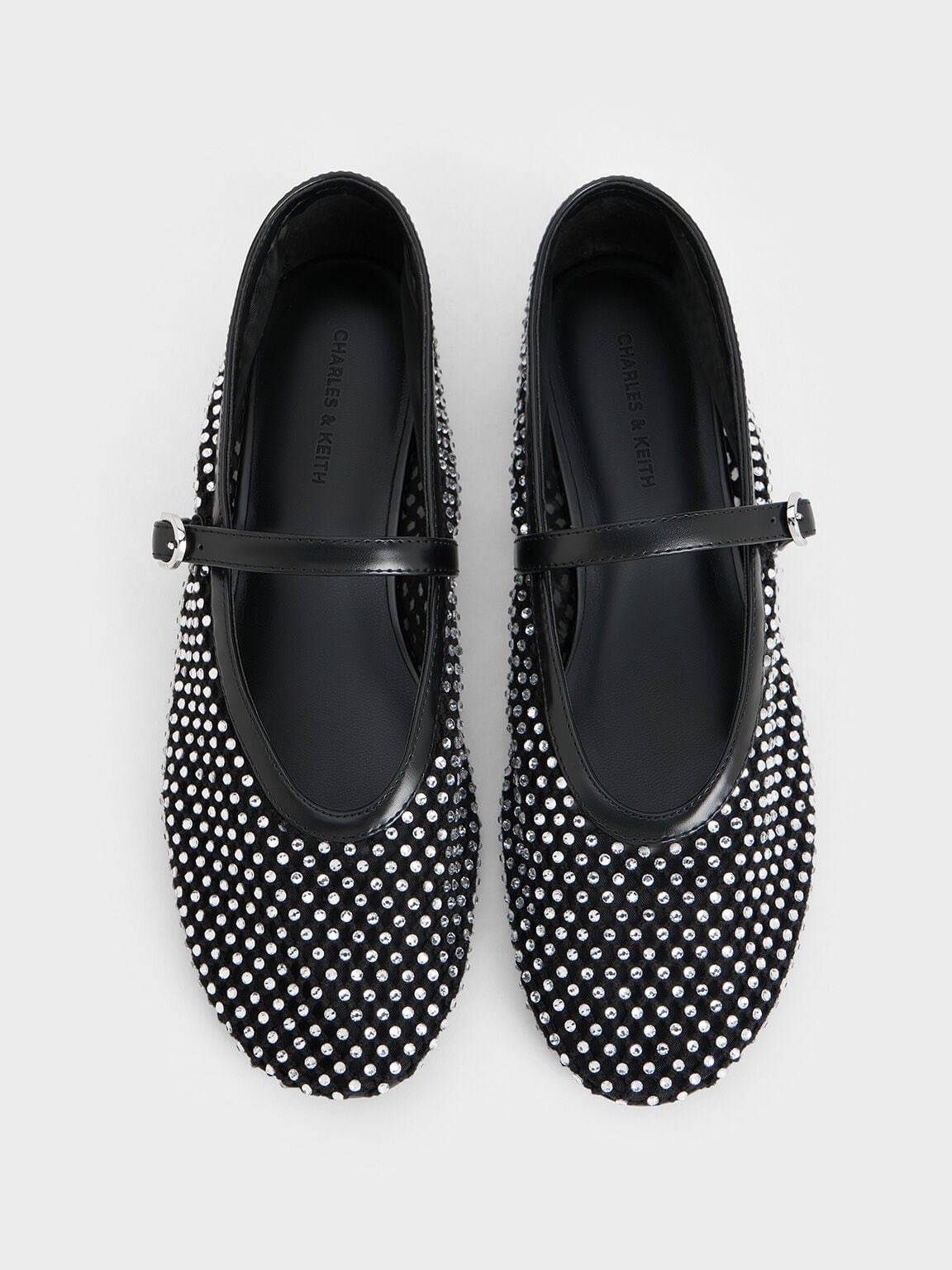 CHARLES & KEITH Classic | Maggie Mesh Crystal Mary Janes - Black
