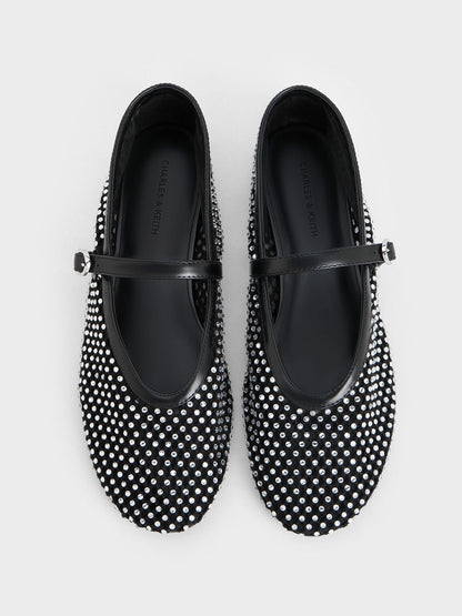 CHARLES & KEITH Classic | Maggie Mesh Crystal Mary Janes - Black