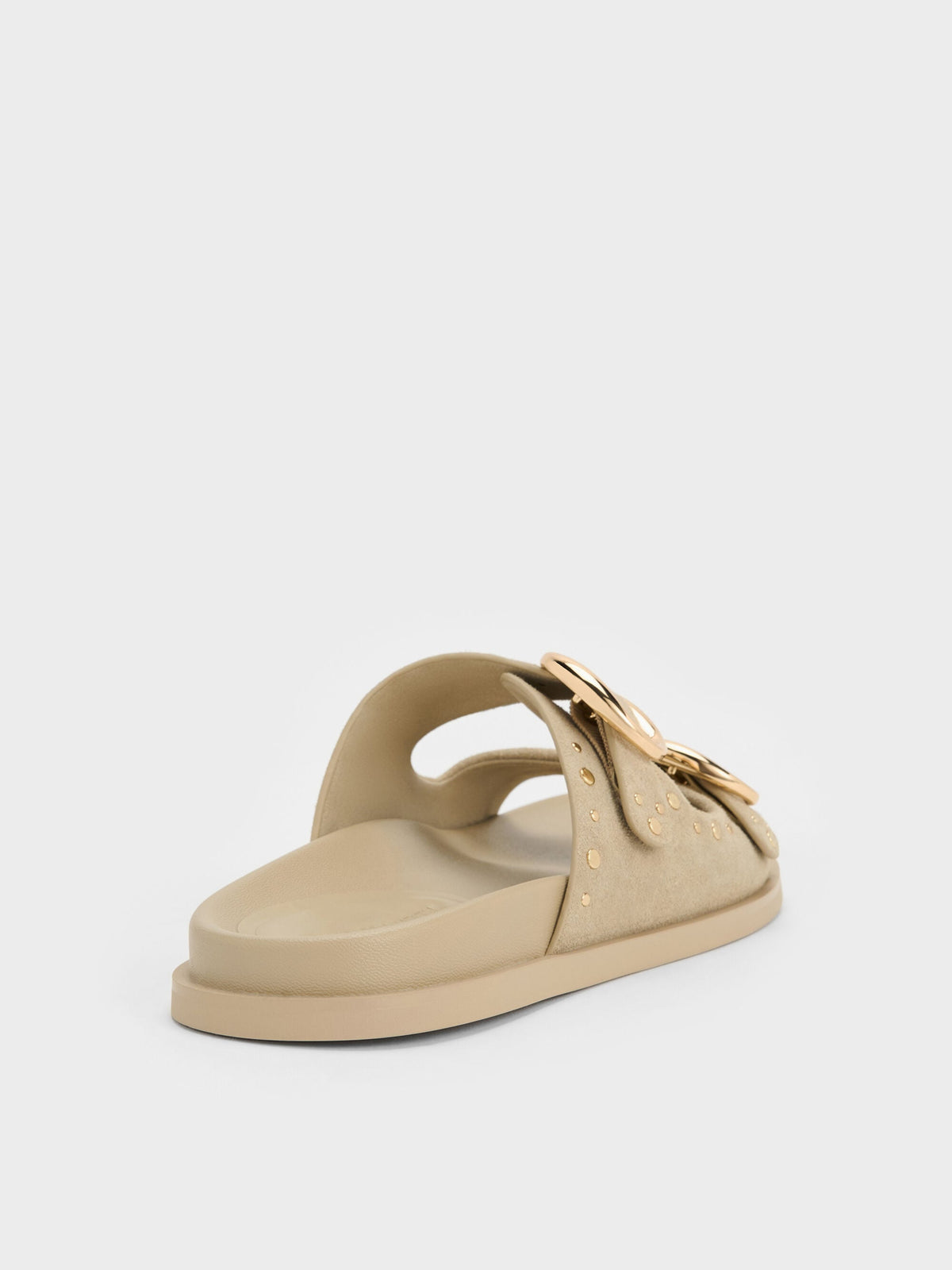 CHARLES & KEITH Essential | Studded Buckled Double-Strap Slides - Beige