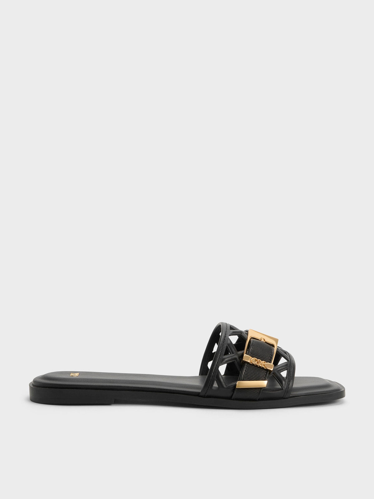 CHARLES & KEITH Everyday | Whitney Leather Cut-Out Slide Sandals - Black