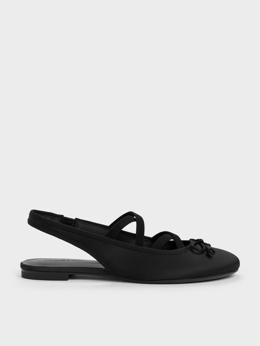 CHARLES & KEITH New | Satin Crossover Slingback Ballet Flats - Black Textured
