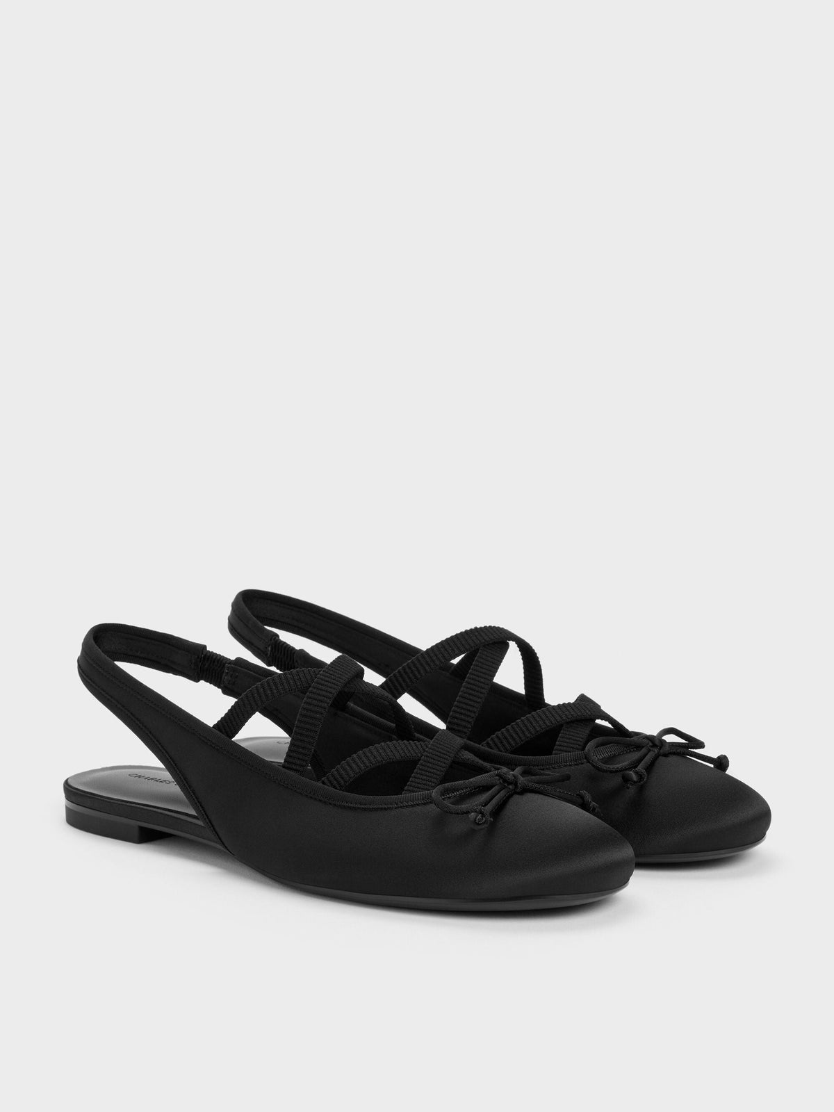 CHARLES & KEITH New | Satin Crossover Slingback Ballet Flats - Black Textured