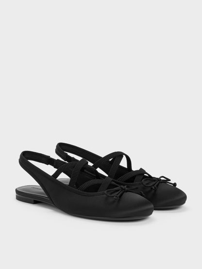 CHARLES & KEITH New | Satin Crossover Slingback Ballet Flats - Black Textured