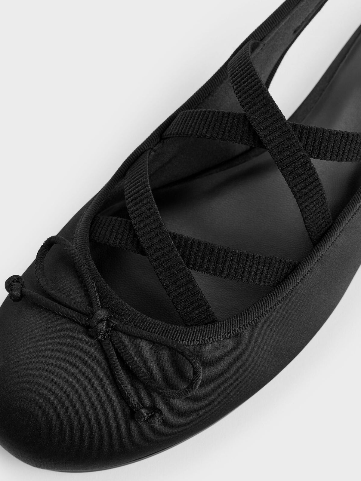 CHARLES & KEITH New | Satin Crossover Slingback Ballet Flats - Black Textured