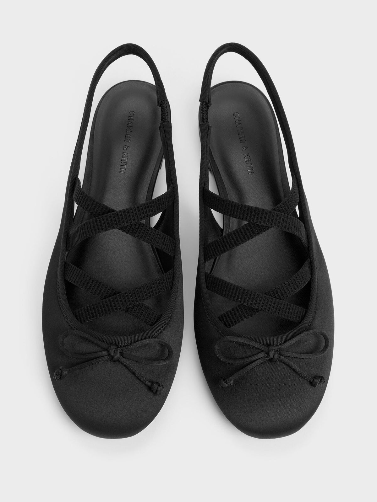 CHARLES & KEITH New | Satin Crossover Slingback Ballet Flats - Black Textured