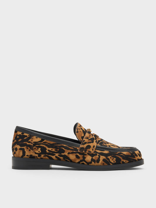 CHARLES & KEITH Latest | Georgina Calf Hair Leopard-Print Penny Loafers - Animal Print Brown