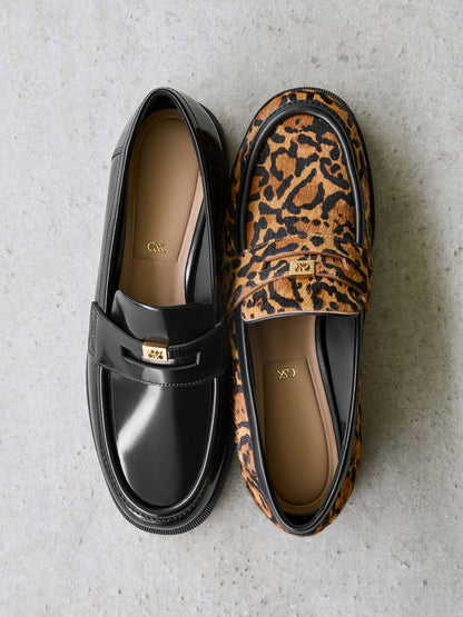 CHARLES & KEITH Latest | Georgina Calf Hair Leopard-Print Penny Loafers - Animal Print Brown