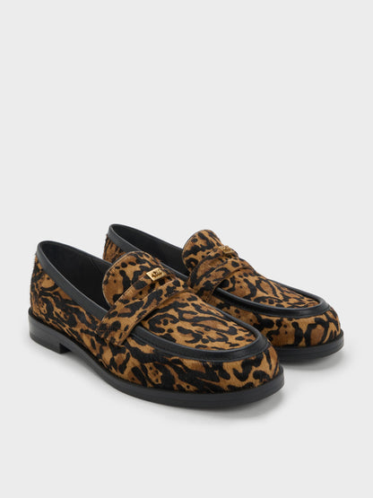 CHARLES & KEITH Latest | Georgina Calf Hair Leopard-Print Penny Loafers - Animal Print Brown
