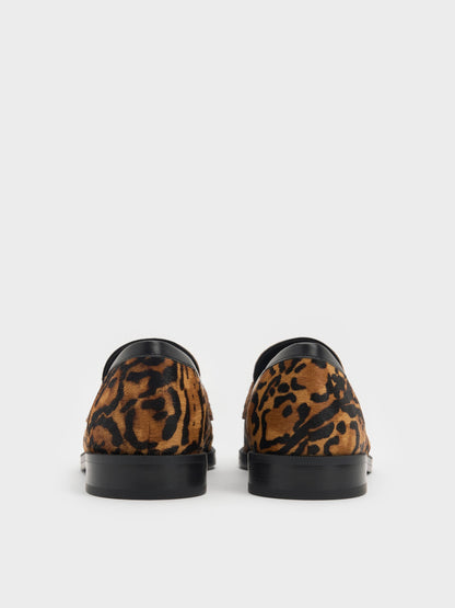CHARLES & KEITH Latest | Georgina Calf Hair Leopard-Print Penny Loafers - Animal Print Brown