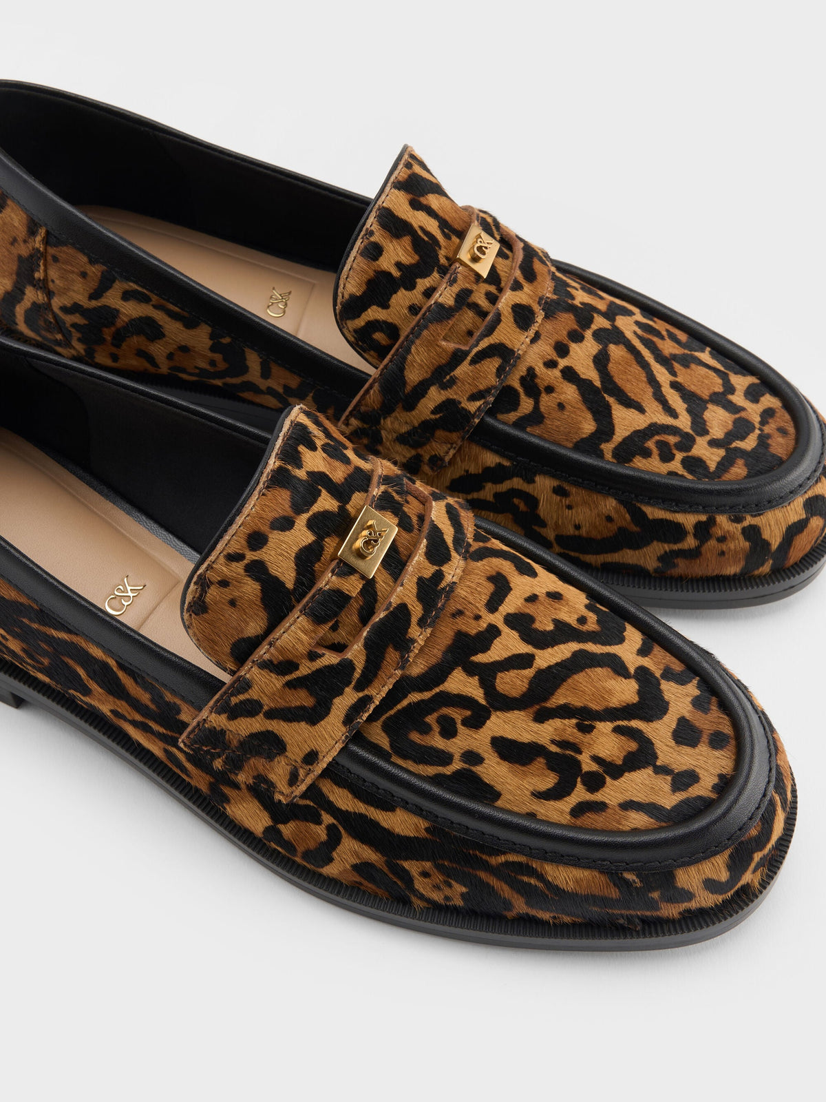 CHARLES & KEITH Latest | Georgina Calf Hair Leopard-Print Penny Loafers - Animal Print Brown