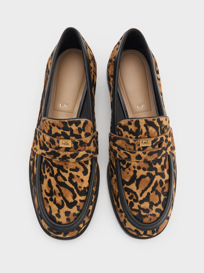 CHARLES & KEITH Latest | Georgina Calf Hair Leopard-Print Penny Loafers - Animal Print Brown